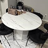 HSH Black Round Dining Table, 47” Modern Dinner Table only for 4-6 People, Modern Circle Kitchen Table for Home Living Room, Wood and Metal Dining Room Desk with Octagon Base, Black Oak, 47 Inch