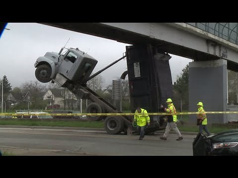 Video Shows Moment Dump Truck Got Stuck Under Bridge in Ohio