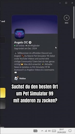 Dieser Discord ist perfekt für alle Pet Simulator 99 Spieler! 🐾💎
