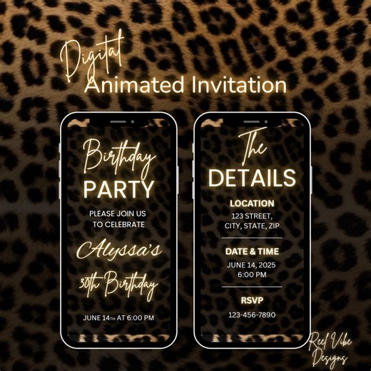 Editable Leopard Print Birthday Invitation Video Template | Animated Birthday Party Evite | Wild Animal Print Invite | Any Age Invitation - Etsy