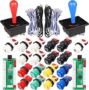 EG STARTS 2 Player Arcade Game DIY Kits Ellipse Oval Happ Type Joystick Hanlde + 18x American Style Arcade Buttons 1 / 2 Player Start Push Button (Mix Colors)