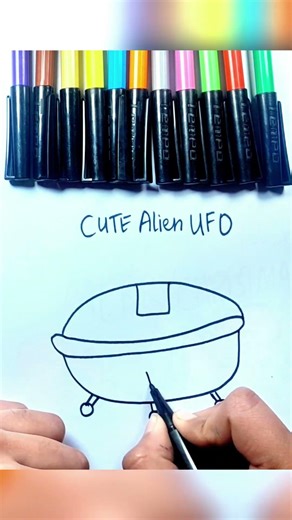 Cute Alien UFO 👽🛸 Easy Kawaii Drawing #shorts