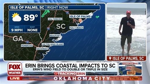 73K views · 710 reactions | HURRICANE HQ: Hurricane Erin is moving through the Atlantic off the East Coast of the U.S. FOX Weather's Robert Ray is in Isle of Palms, South Carolina, where massive swells and gusty winds from the storm are starting to take shape. | FOX Weather | Facebook