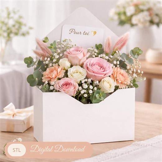 STL Flower Envelope Box – Romantic Vase/Plant Pot – 3D Printable File, Original Gift Decoration