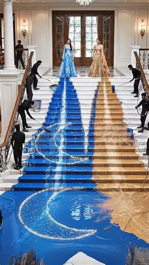 THIS DOUBLE FLOOR IS INSANE 🤯💙 Luxury Epoxy Staircase Transformation #epoxy #epoxyfloor