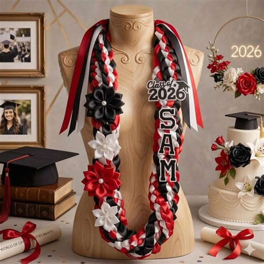 SDSU Graduation Lei Class of 2026, Custom Name Ribbon Lei Red Black White, San Diego State University Grad Gift, Senior Night Aztec Pride - Etsy