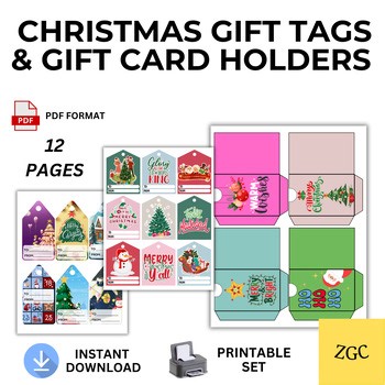 Printable Christmas Gift Tags & Card Holders | Holiday Gift Tag Bundle | Party