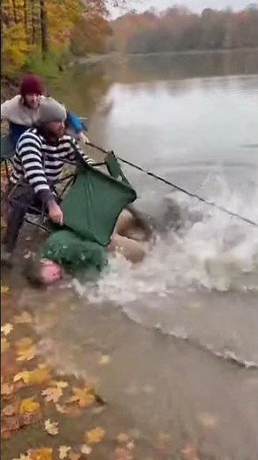 Caught fishing—giant catfish attacks, friends rush to save him!