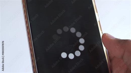 System error, slow loading, no connection to wifi on mobile smartphone screen in man hand. No signal internet connection on cellphone. System software update and upgrade loading process.