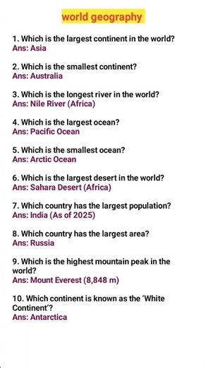Top 10 World Geography GK Questions | Basic World Geography