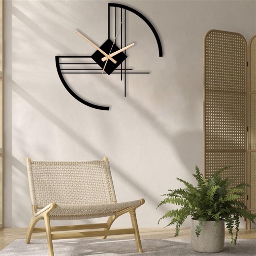 Modern Metal Large Wall Clock, Unusual Home Office Clocks, Minimalist Line Art Decor - Etsy