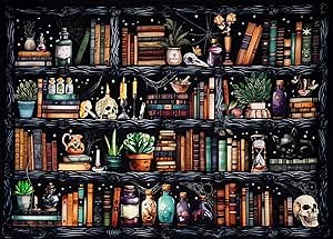 WEMEON Bookshelf Paint by Numbers for Adults - Gothic Themed Adult Paint by Number Kits with Brushes Acrylic Paints, Relaxing Stress Relief Hobby for Beginners, Teens, Artists, 16"x20" Canvas
