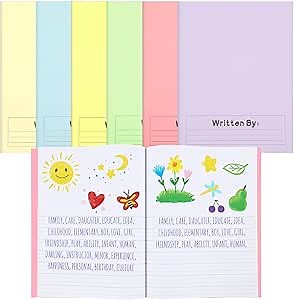 Henoyso 6 Pcs Primary Composition Notebook K-2 9 3/4 x 7 1/2 Inch Primary Journal, Notebook for Kids Supplies, Bulk Blank Writing Book for Kid to Write Draw Journal 60 Page (Pastel Color)
