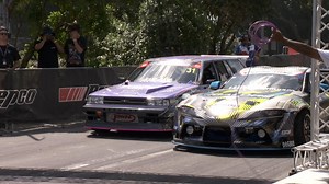 Mitch Larner. Managed to drive through having a control arm complelty unbolted, with the wheel flapping about like the long armed man outside bunnings on a saturday morning... Here is the footage, and the consequential repairs that the team Darren Kelly Drift had to put together to get the car back out! Don't forget you could win a hotlap with Mitch at the wheel! Grab your ticket for baypark before thursday (7pm) this week & you're in the draw https://www.ticketfairy.com/r/20874/1293349 | D1NZ