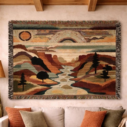 Woven Native American Karuk Blanket - Indian Tribal Art Throw, Indigenous River Landscape Fleece - Etsy