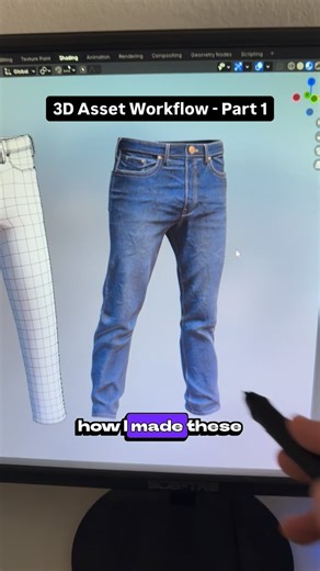 Logan Wiesen | 3D Character Artist on Instagram: "Part 1 - Modeling a Base For these jeans I wanted to sculpt the folds by hand so I modeled out a simple base keeping the seams in mind, and unwrapped it so the UVs are all taken care of and it’s ready for sculpting. Zbrush, Blender, Substance Painter #3dtutorials #artimprovement #3dartist"