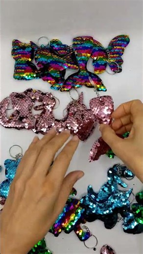 Sorting sequins keychains into colour groups. #shorts