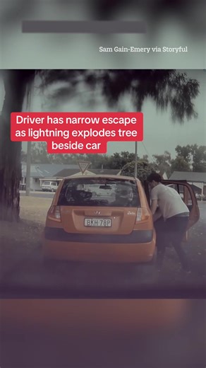 Watch the terrifying moment a driver narrowly escapes as lighting explodes a tree beside his car. #Lightning #Car #CloseCall #Scary