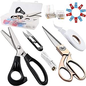 Pinking Shears Sewing Scissors Fabric Cutting Set 116pcs Sewing Kits Supplies Accessories of Tailor Scissors Dressmaker Clips Sewing Pins Fabric Fusing Tape with Storage Case