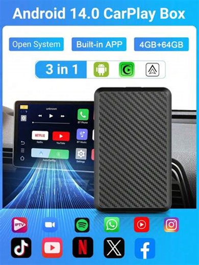 2025 New Android/Wireless CarPlay/Android 3-In-1 AI Box, Quad-Core Processor, 2+16GB/4+32GB/4+64GB Storage, Pre-Loaded With Abundant Apps, Stable Transmission, Supports Video Playback, Voice Control, GPS Navigation, Wireless & Wi-Fi Connection. | SHEIN