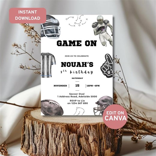 Editable Football Birthday Invitation | Printable American Football Party Invite | Sports Birthday Template | Game on Canva Download - Etsy