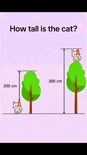 RJ Classes | Maths by Rajesh Sir on Instagram: "📐 How Tall Is The Cat? 🐱🌳 | Tricky Math Puzzle Can you solve this fun height comparison puzzle? 🤔 Tree + Cat measurements are given… but what is the actual height of the cat? 🧠 Think carefully before checking the answer! Drop your answer in the comments 👇 Let’s see who gets it right! 🎯 Tag your friends who love tricky maths puzzles 🧮🔥 #reelsindia #mathpuzzle #brainteaser #mathchallenge #viralreels"