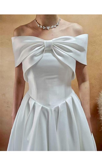 Bow Bodice Wedding Gown off Shoulder Wedding Dress Basque Satin - Etsy