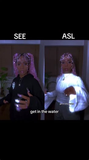 Lena Vernice on Instagram: "Get In The Water (Epic Muiscal) SEE vs ASL Comparison (signing the words vs signing the lyrical picture) SEE- Signed Exact English (signing each word exactly as is) ASL- American Sign Language (has a different grammatical structure than English. Word order is different and some signs are changed to fit context) Nails by @veronique_presson_nails Discount code in my bio for Lingvano! #seevsasl #epicmusical #deaf #signlanguage #getinthewater"
