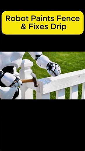 Robot Paints Fence & Fixes Drip #robot #humanoidrobot #automation #futuretechnology #robotics #ai