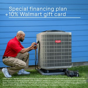 Looking to boost your home's heating and cooling before winter hits? Now’s the perfect time to upgrade with Bryant® Heating & Cooling Systems — trusted for performance, reliability, and energy efficiency. PLUS get a 10% Walmart gift card with every Bryant product installation through Walmart! That’s extra savings you can use for holiday shopping, groceries, or anything else you need. ✅ Professional installation ✅ Trusted Bryant quality ✅ Special financing plan ✅ Bonus Walmart gift card Learn mor