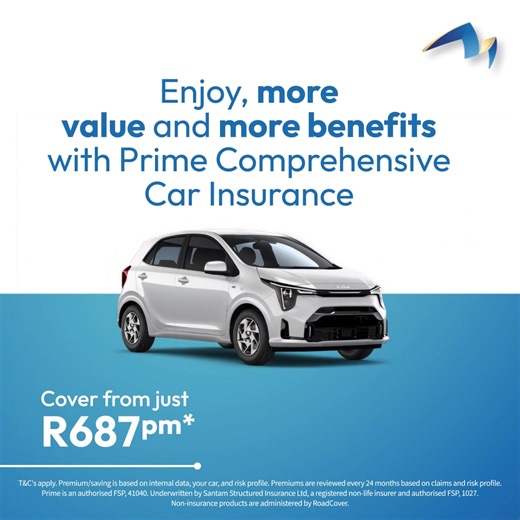 Comprehensive Car Insurance That Includes: Premium Guarantee for 24 months* , R1M Third Party Liability , Hail Damage , Glass Cover , 24HR Roadside Assist* | Prime South Africa