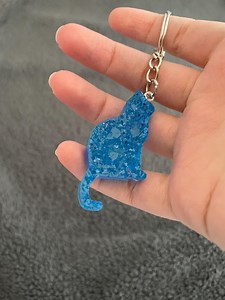 Cat Handmade Epoxy Resin Keyring, Textured, IMPERFECT, Neon Blue - Etsy