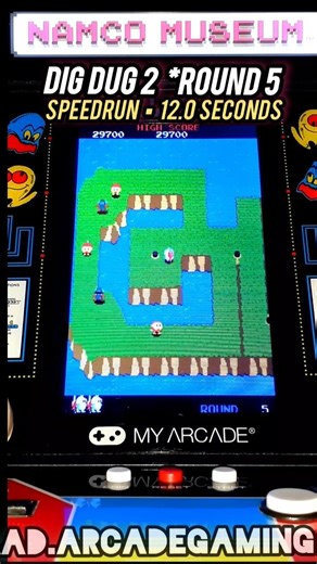 My Arcade Dig Dug 2 Round 5 Speedrun 12.0s ☆ Namco Museum Mini Player