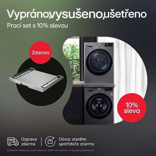 Ušetřete s LG! Pračka + sušička se slevou 10 % a mezikus ZDARMA | Výhodné sety pro váš domov