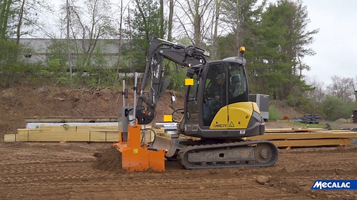 Look at this 6MCR with its laser-guided levelling blade. Perfect for creating a clean platform on small jobsite and not requiring the use of a grader or a dozer. #Mecalac #excavator #machinery #construction #constructionequipment | Mecalac