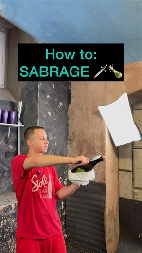 Nikolai Fomin on Instagram: "🗡️🍾How to: SABRAGE Sabrageis the ceremonial art of opening a bottle of Champagne with a saber, most famously associated with Napoleonic France. Its history is a blend of legend, military pride, and celebratory flair🔥 Learn this amazing move with my tutorial and remember about safety👷‍♂️ Write your next tutorial ideas in the comments ⬇️ #flairing #flairbartending #bartender #fyp"