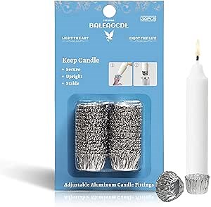 Taper Candle Fittings Disposable Aluminum Foil Candle Holder Cups for Flameless Candles - Dimensions: 0.9” W x 0.59” H | 30 Pieces Aluminum Liners Inserts for Menorah Cups