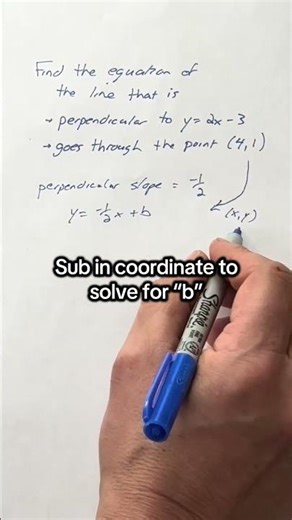 Find equation of line given perpendicular slope and a point #maths #stem #linearequation