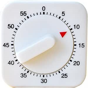 BRBASAP Timer Clock Square 60-Minute Mechanical Kitchen Timer Wind up Timer Visual Cooking Clock with Loud Alarm No Batteries Required Ideal for Cooking Baking and Kitchen Management, White