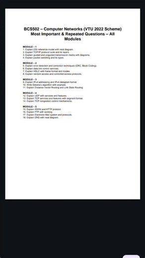 fixed question 💯💯💯💯 bcs502 computer networks #vtu #education #exam. #messi