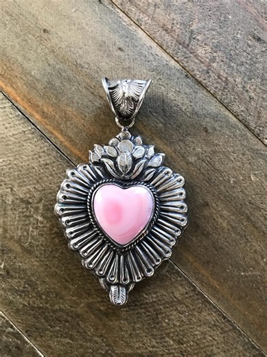 Pink Shell Heart Pendant, Handcrafted, Tibetan Repousse Silver, 71X41 Mm - Etsy