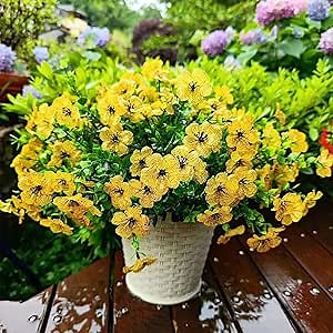 Arisefrom Artificial Flowers, 6/12/24/36 Bundles Upgraded Uv Resistant Artificial Outdoor Flowers, Never Faded Fake Flowers Faux Plants,For Outside Indoor Porch Patio Planter Home Decor (Yellow,6pc)