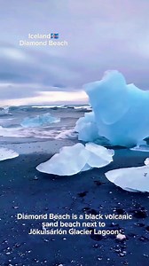 Diamond Beach, a black volcanic sand beach next to Jökulsárlón Glacier Lagoon on the South Coast of Iceland. Next to the famous Jökulsárlón Glacier Lagoon, take a stroll at the Diamond Beach, where blue, black, transparent, and white icebergs shine like diamonds as you weave your way between them. From our cabin it is a day trip. Prepare to be amazed at the most popular beach in Iceland!​ The beach’s icebergs originate from Breiðamerkurjökull Glacier, a glacial tongue of Europe’s largest glacier
