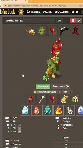 DOFUS STUFF SACRI FIRE DO CRIT 200 11/6 1300 STATS