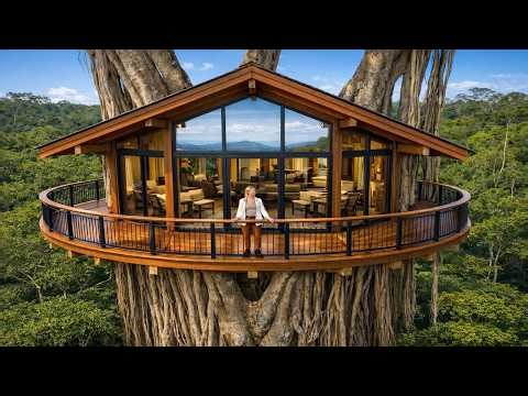 Building a House in the Forest (ASMR) – A Woman Builds a Unique Luxury Off-Grid Bushcraft Treehouse