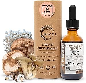 Ultimate Mushroom Complex Liquid Drops: Dynamic Herbal Blend for Enhanced Performance & Energy, Fresh Lion's Mane, Reishi, Chaga Extracts, Vitamins, 60 Days Supply