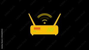 Orange router with antennas emitting wireless signal. Suitable for technology, internet, networking concepts in design, web, technology publications icon motion .Router Icon animation.