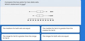### Compare the box plots for two data sets. Which statement is... | Filo