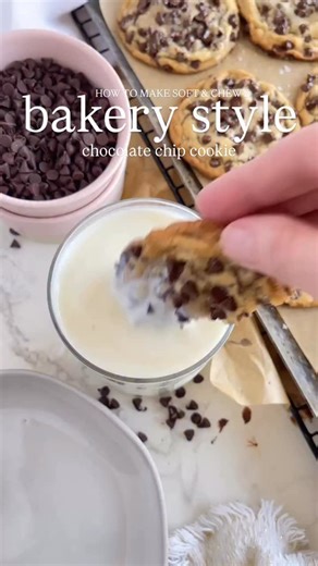 Soft & Chewy Chocolate Chip Cookies 🍪 INGREDIENTS: 1/2 cup unsalted butter, softened 1/2 cup granulated sugar 1/2 cup light brown sugar 1 egg 1 teaspoon pure vanilla extract 1 1/4 cup unbleached flour 1 teaspoon baking soda 1 teaspoon kosher salt 1 1/2 cup mini semi-sweet chocolate chips (divided) 1/2 cup regular size semi-sweet chocolate chips DIRECTIONS: 1. Line a baking sheet with parchment paper and preheat the oven to 375 degrees. 2. In a medium size mixing bowl, cream the butter, sugar, a