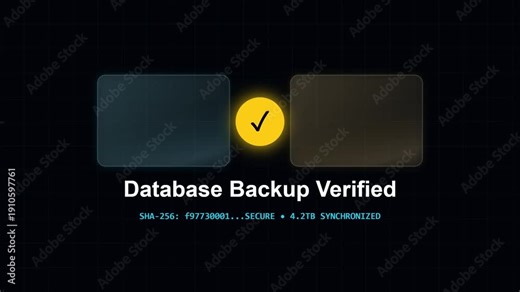 Database backup verified status, secure synchronization confirmation icon